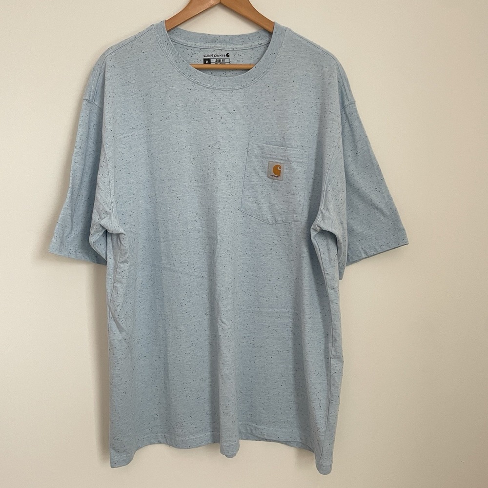 Carhartt Mens XL Light Blue Loose Fit‎ Shirt Logo Pocket Workwear Cotton Blend - Picture 3 of 11